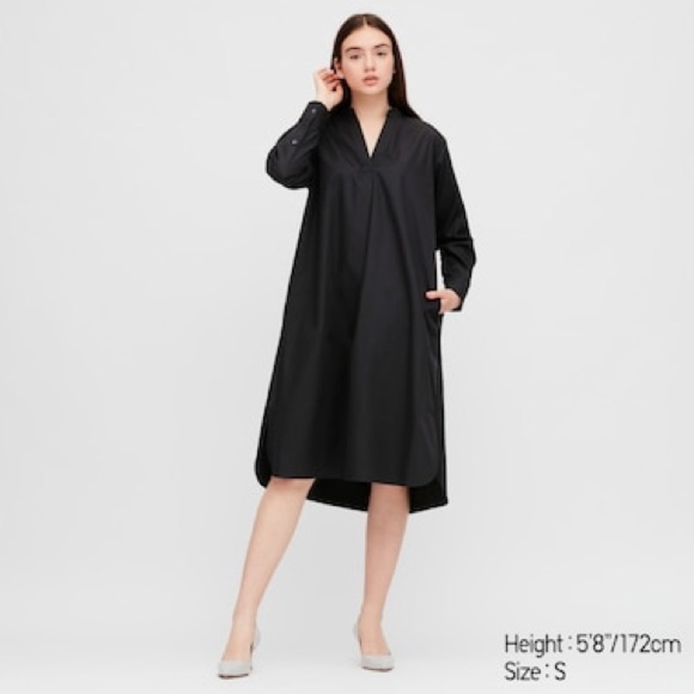 UNiQLo Cotton Split Neck A-Line Long-sleeve dress
